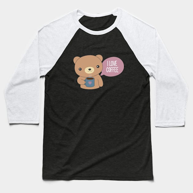 Cute Coffee Drinking Bear T-Shirt Baseball T-Shirt by happinessinatee